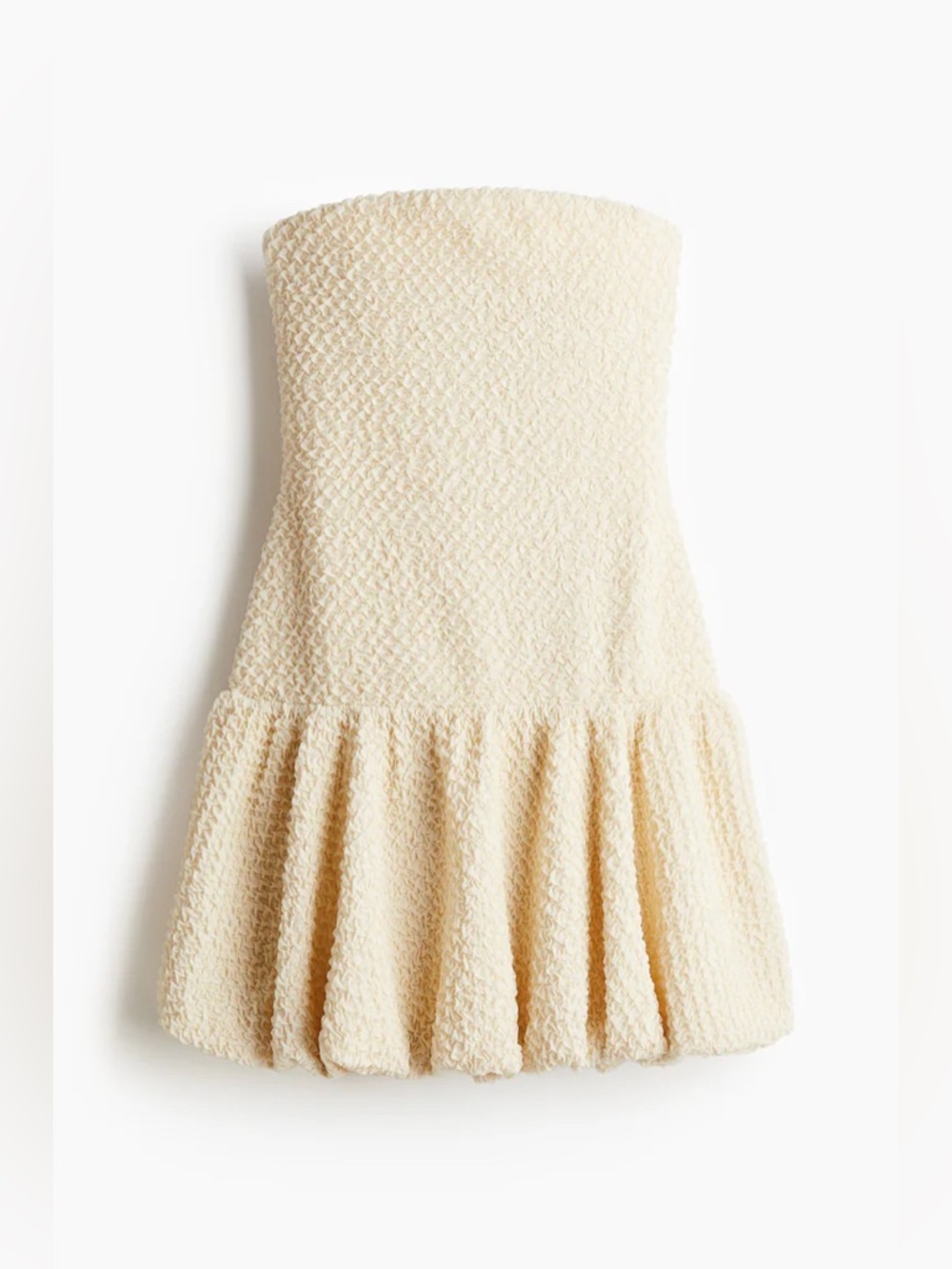 H&M Strapless Cream Textured Ruffle Hem Dress